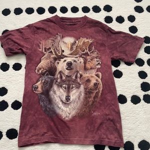 The mountain red tie dye tee northern forest animals northern wildlife collage